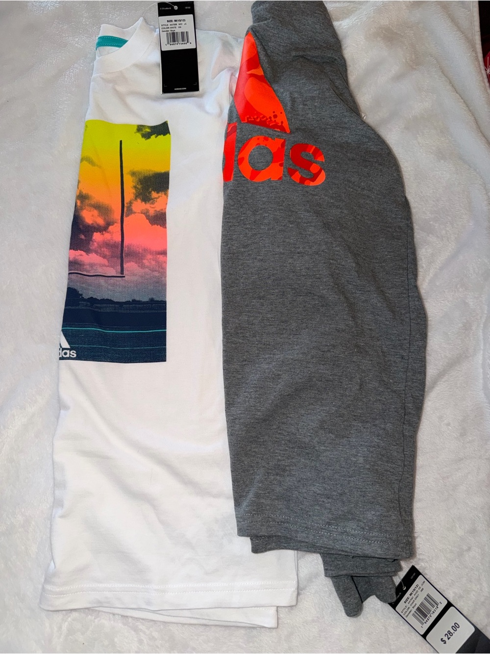 adidas Kids Two-Pack Graphic Tees - White & Gray with Neon Sunset